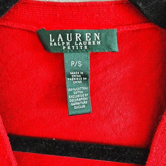 Lauren Ralph Lauren Petite Red Cardigan P/S – Classic Cotton Sweater - Picture 3 of 7